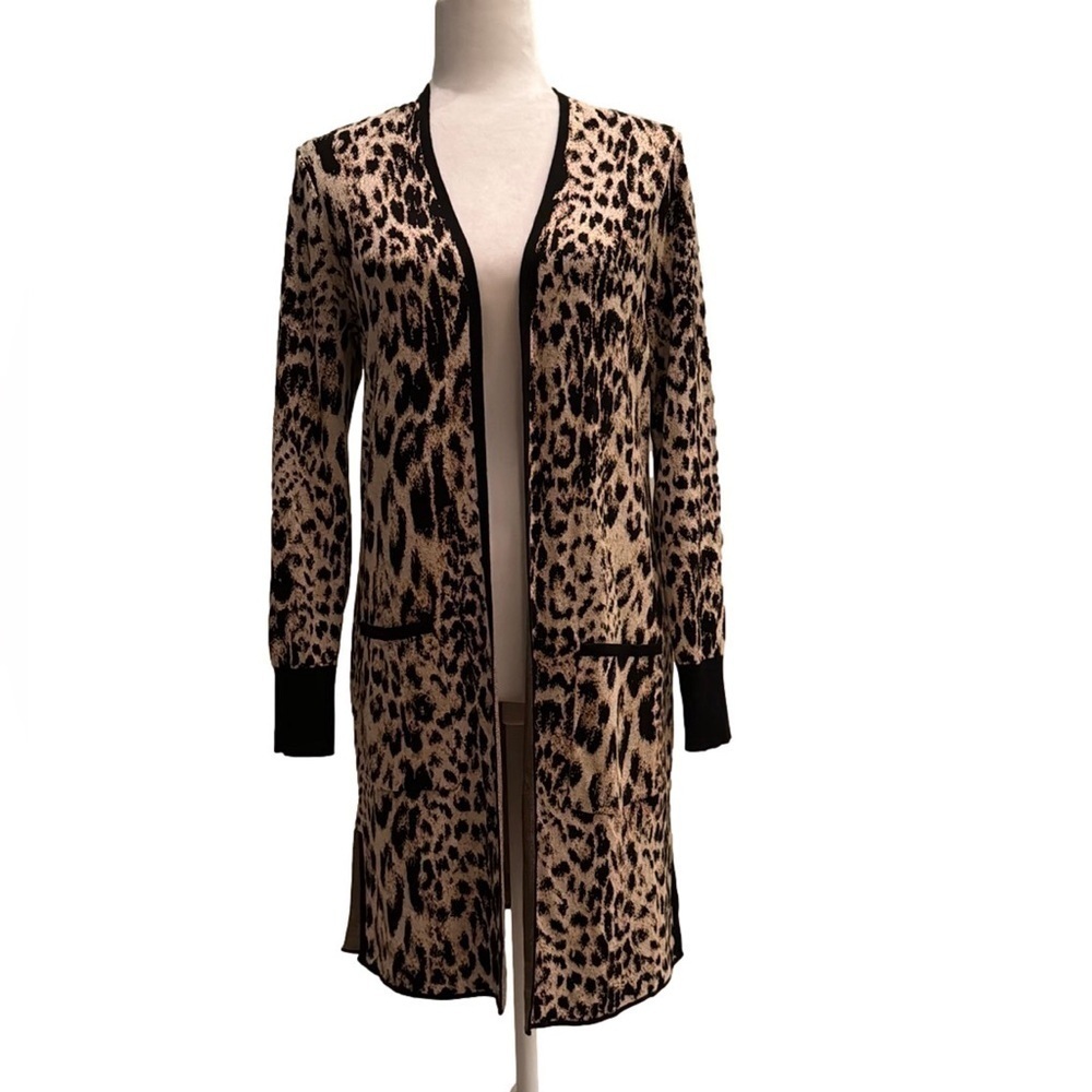 Chico’s Open Front Leopard Print Long Cardigan Sweater